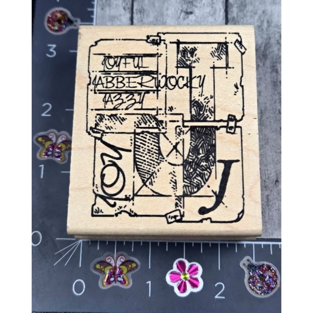 Stampers Anonymous Jabberwocky J Collage K1-924 Rubber Stamp Wood #M44